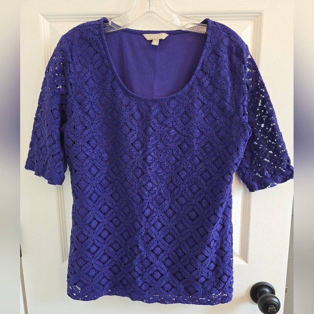 Banana Republic Sz. L Purple-Blue Lace Top, Structured, Workwear